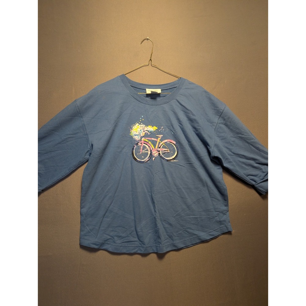 Serengeti Sweatshirt Womens Large Blue Bicycle Graphic Cotton French Terry Lined